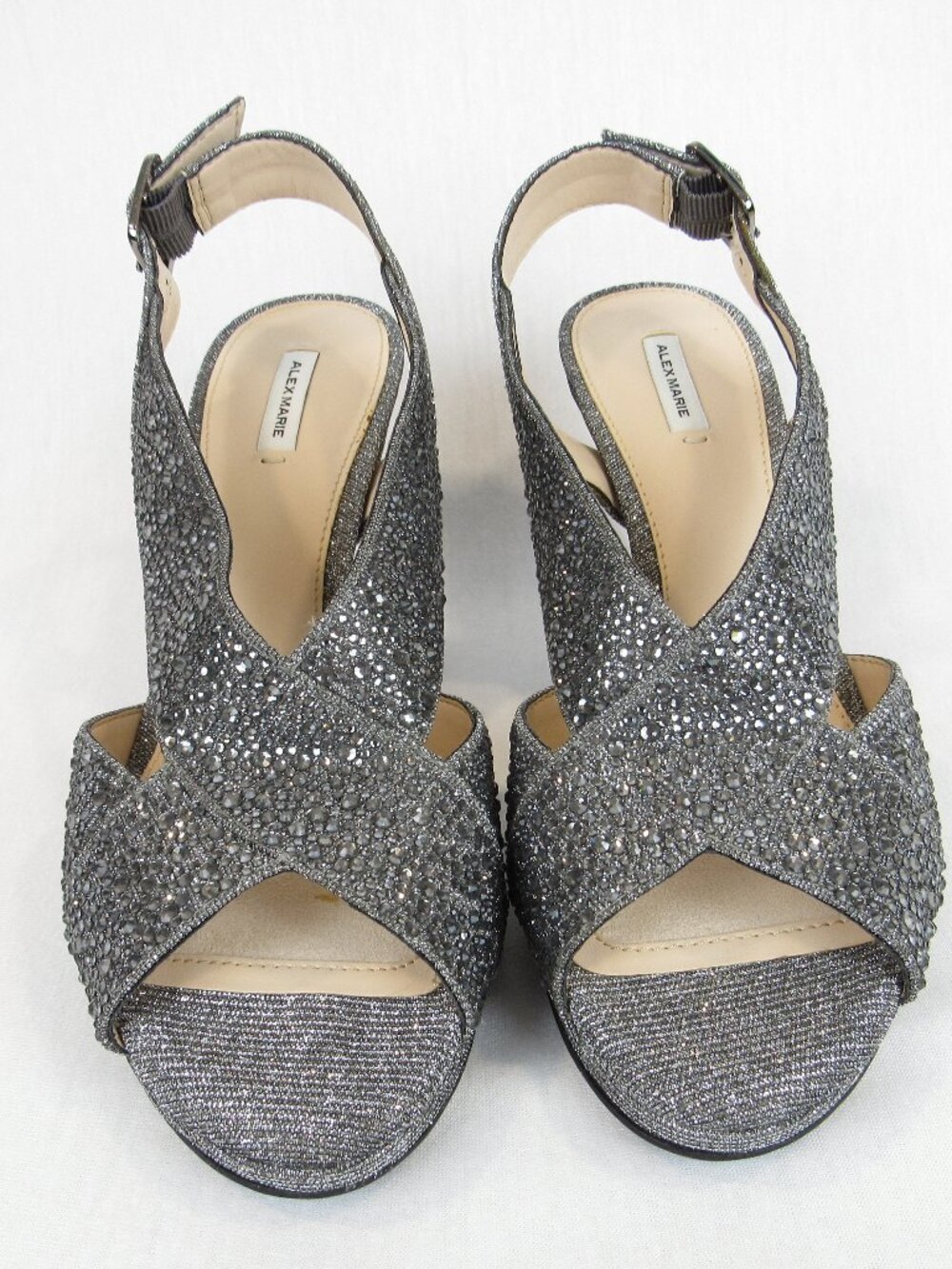 Alex Marie Silver Rhinestone Heels Women's Size 8.5 M Shoes Slingback